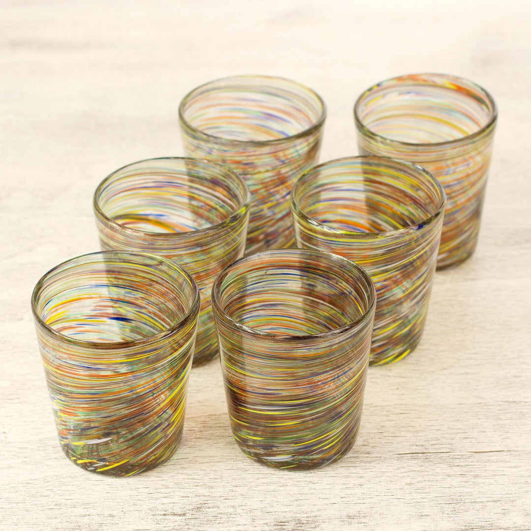 Mexican Multicolor 11 oz Rocks Glasses Hand Blown Set of 6 - Rainbow Centrifuge