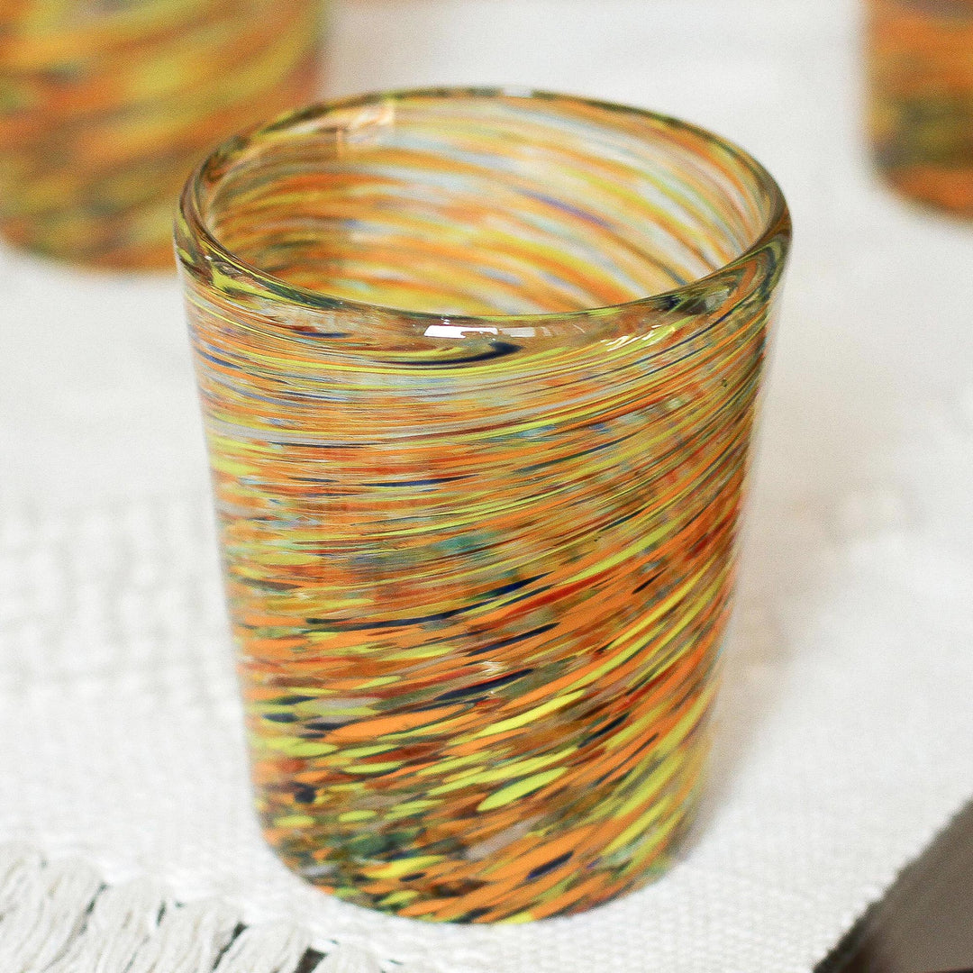 Mexican Multicolor 11 oz Rocks Glasses Hand Blown Set of 6 - Rainbow Centrifuge