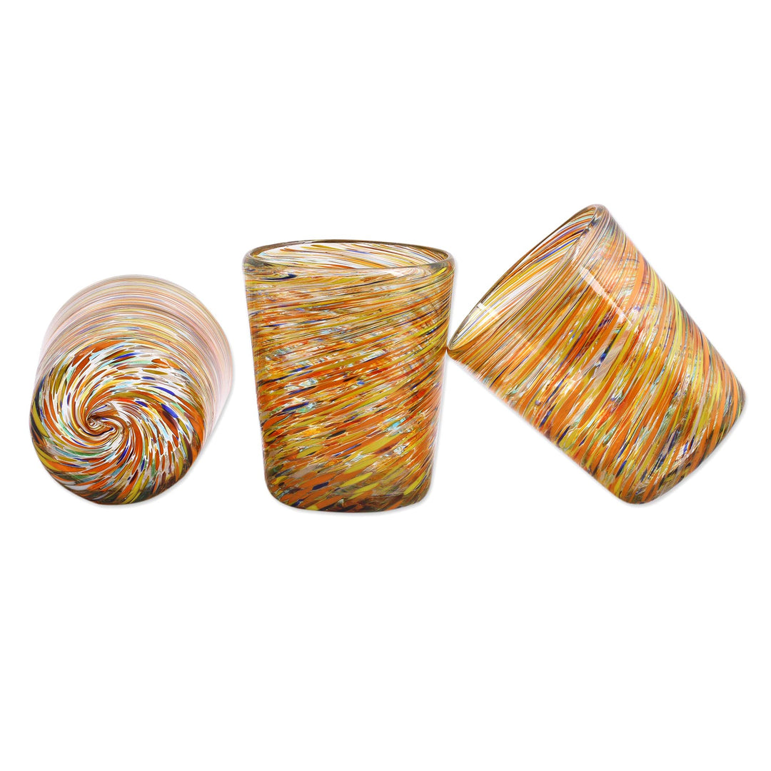 Mexican Multicolor 11 oz Rocks Glasses Hand Blown Set of 6 - Rainbow Centrifuge