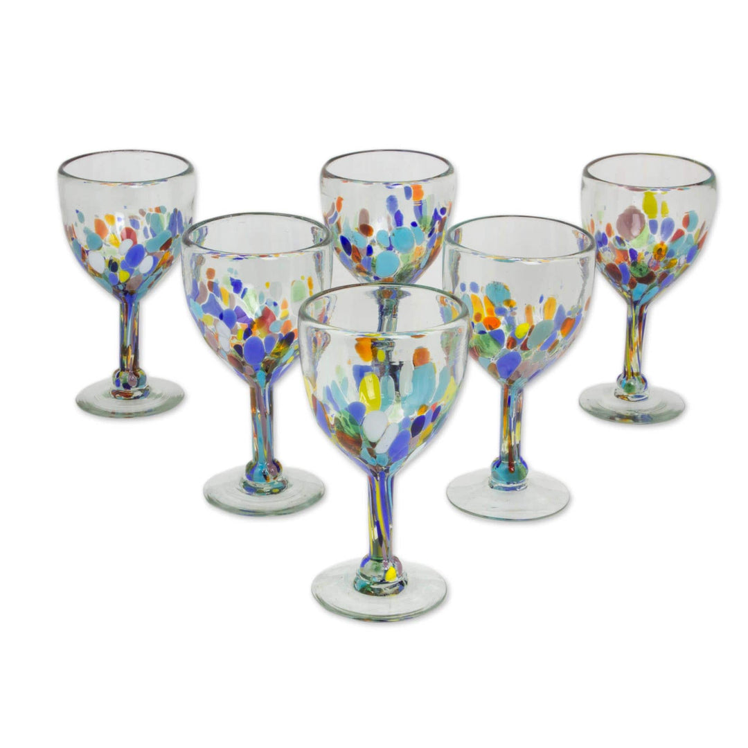 Hand Blown Colorful 8 oz Wine Glasses (Set of 6) - Confetti Festival