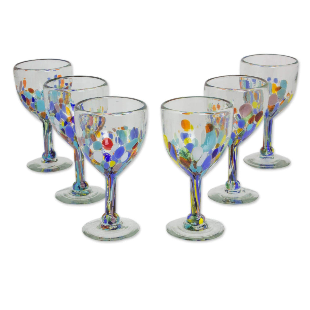 Hand Blown Colorful 8 oz Wine Glasses (Set of 6) - Confetti Festival
