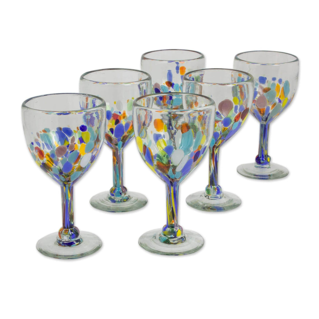 Hand Blown Colorful 8 oz Wine Glasses (Set of 6) - Confetti Festival