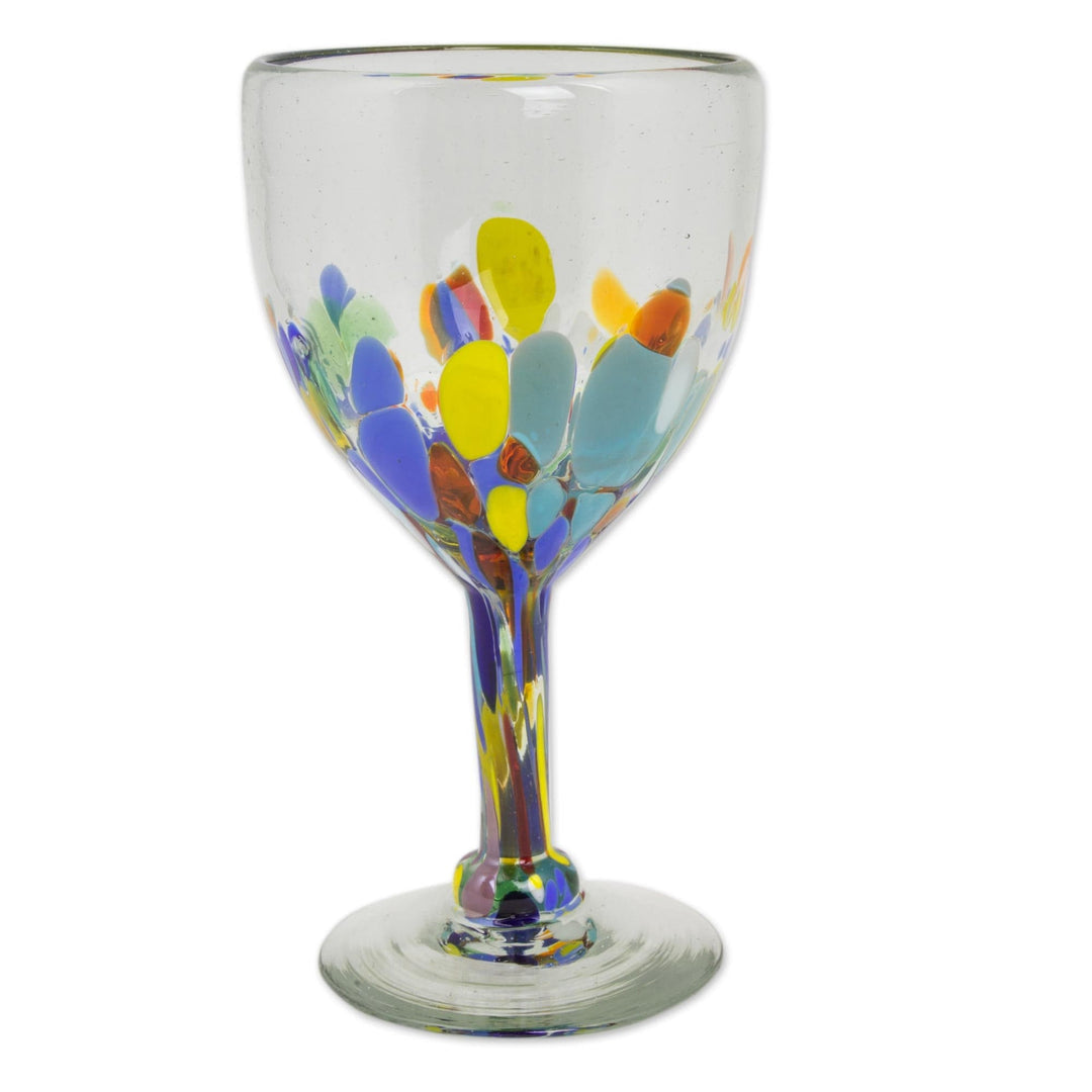 Hand Blown Colorful 8 oz Wine Glasses (Set of 6) - Confetti Festival