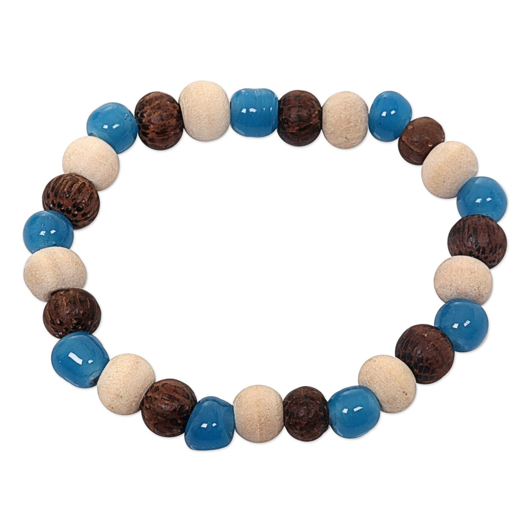 Artisan Crafted Stretch Bracelet with Wood and Ceramic Beads - Colorful Morning