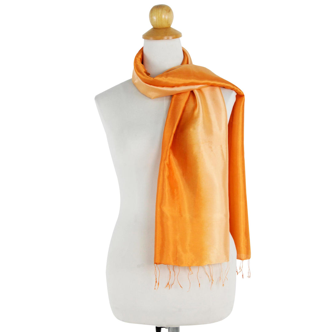 Shimmering Rayon and Silk Blend Scarf in 2-tone Orange - Shimmering Daisy