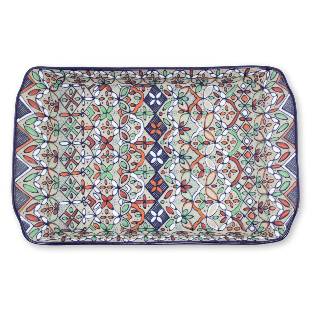 Multicolor Floral Ceramic Square Serving Tray from Mexico - Guanajuato Festivals