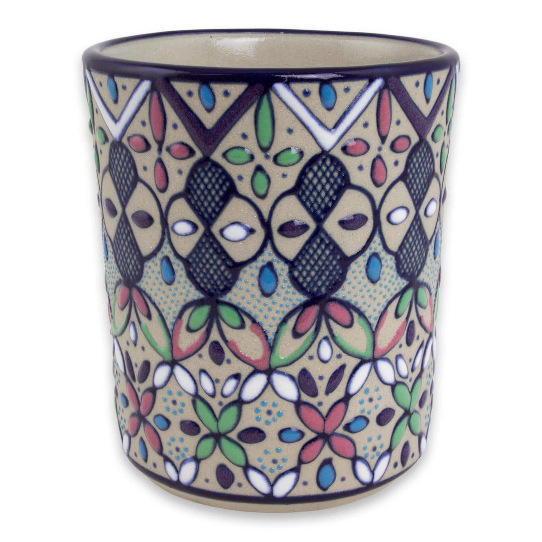 Four Handcrafted Mexican Ceramic 8-Ounce Drinking Glasses - Valenciana Violets