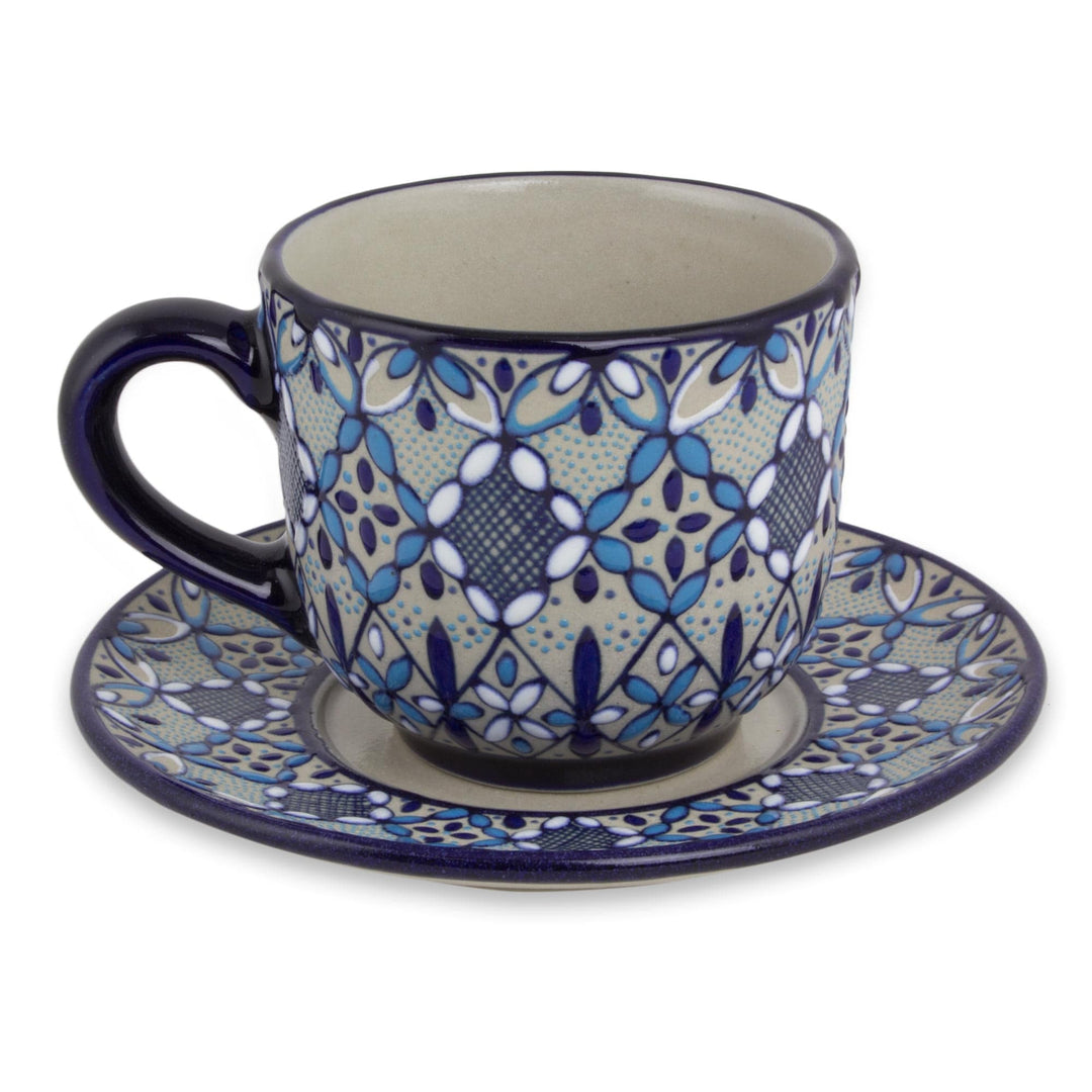 Mexican Blue Ceramic Cups and Saucers (Set for 2) - Blue Bajio