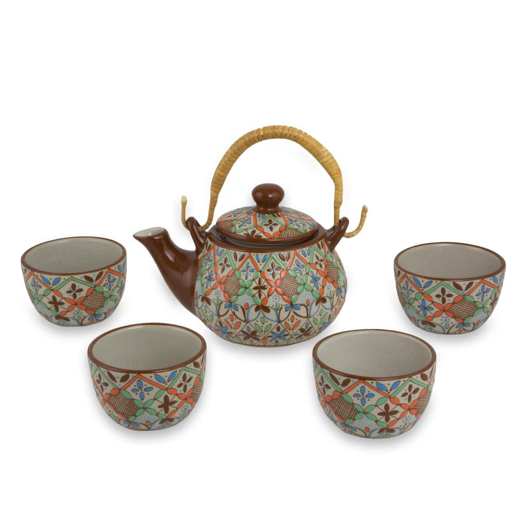 Colorful Mexican Handcrafted Ceramic Tea Set for Four - Aztec Autumn