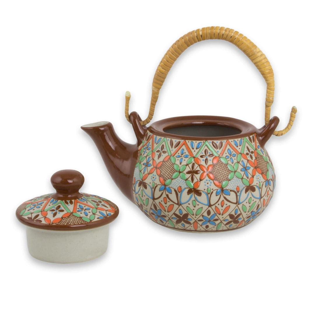 Colorful Mexican Handcrafted Ceramic Tea Set for Four - Aztec Autumn