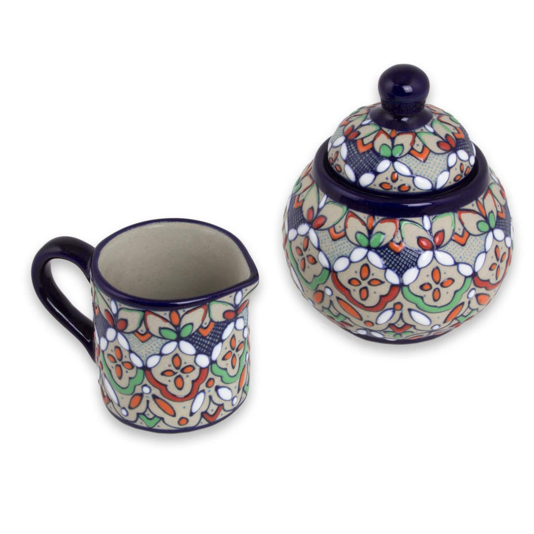 Mexican Ceramic Artisan Crafted Sugar Bowl and Creamer Set - Guanajuato Festivals