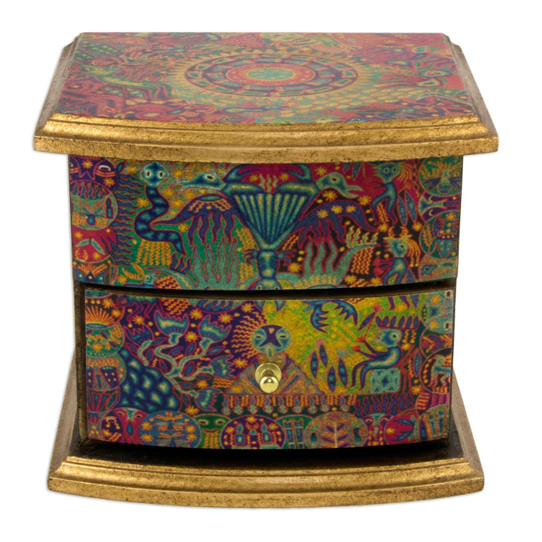 Decoupage on Pinewood Jewelry Box with Huichol Theme - Huichol Vision