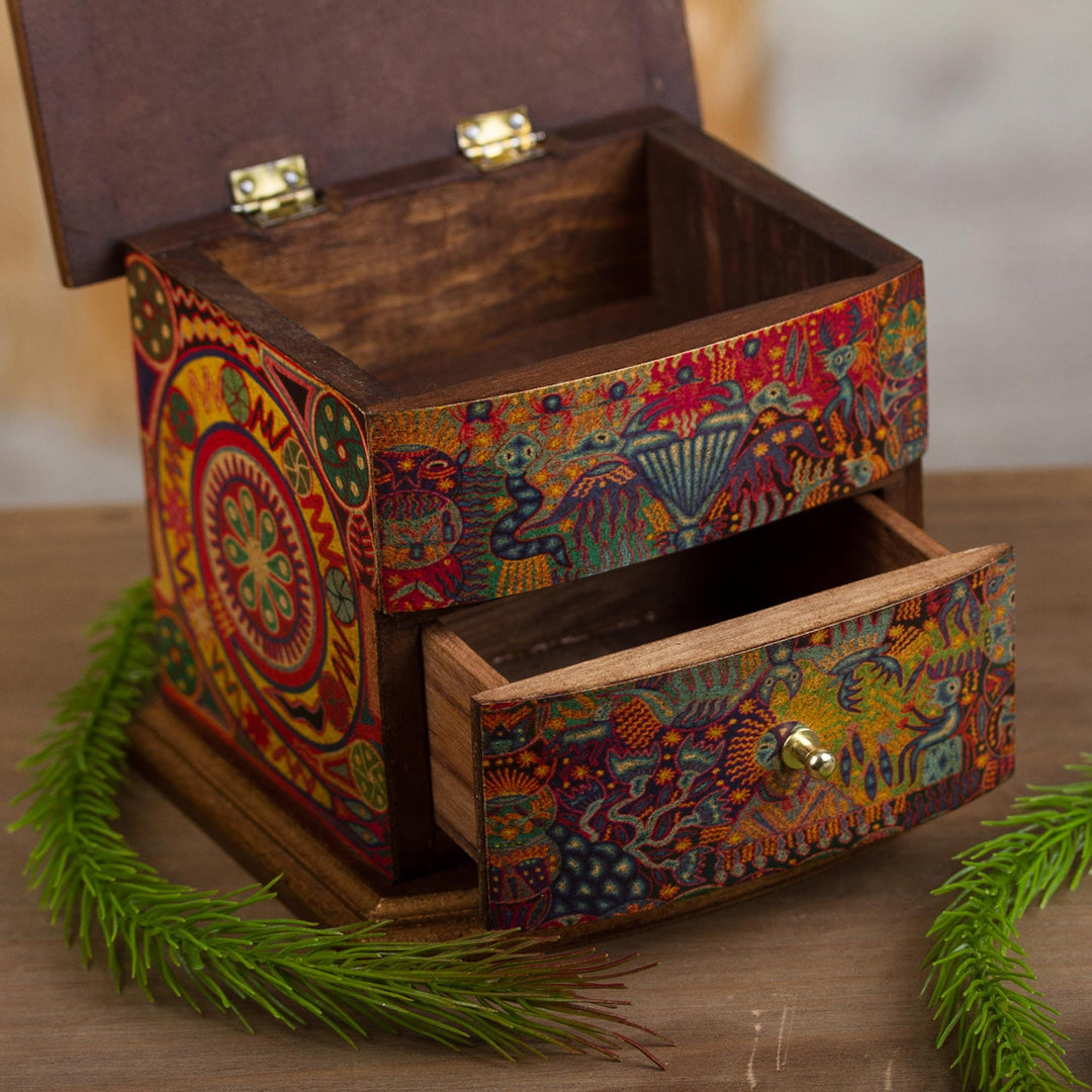 Decoupage on Pinewood Jewelry Box with Huichol Theme - Huichol Vision