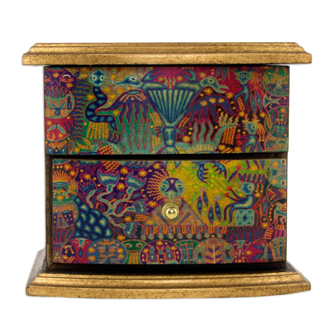 Decoupage on Pinewood Jewelry Box with Huichol Theme - Huichol Vision