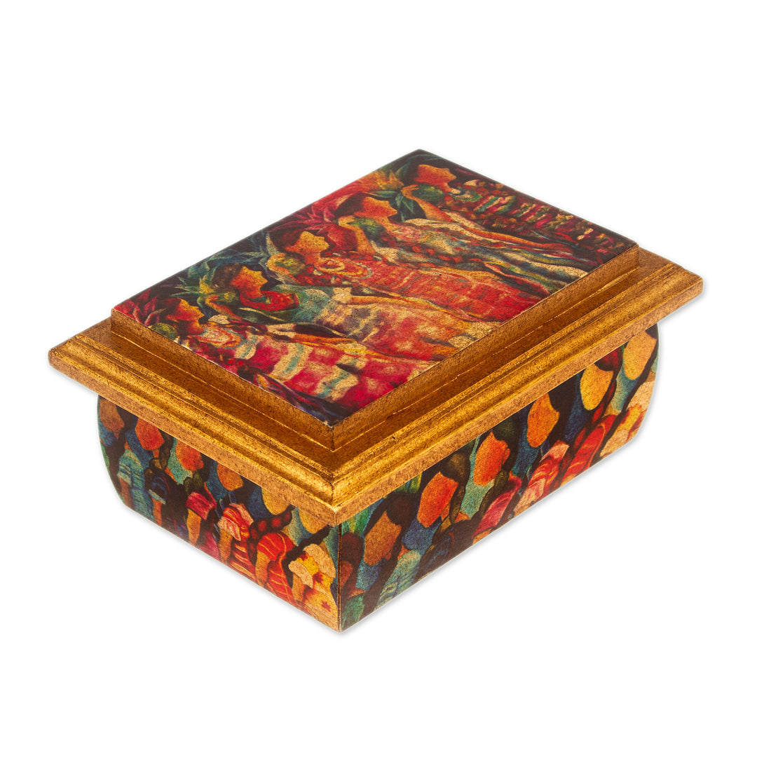 Huichol Women on Wood Decoupage Jewelry Box with Mirror - Huichol Women