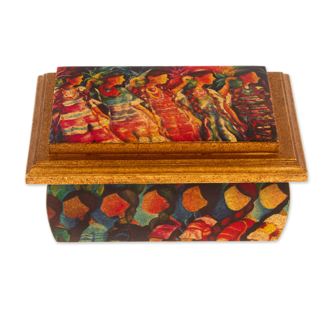 Huichol Women on Wood Decoupage Jewelry Box with Mirror - Huichol Women