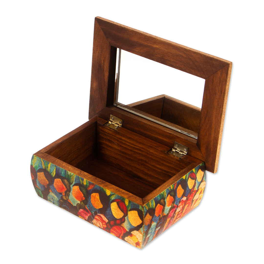 Huichol Women on Wood Decoupage Jewelry Box with Mirror - Huichol Women