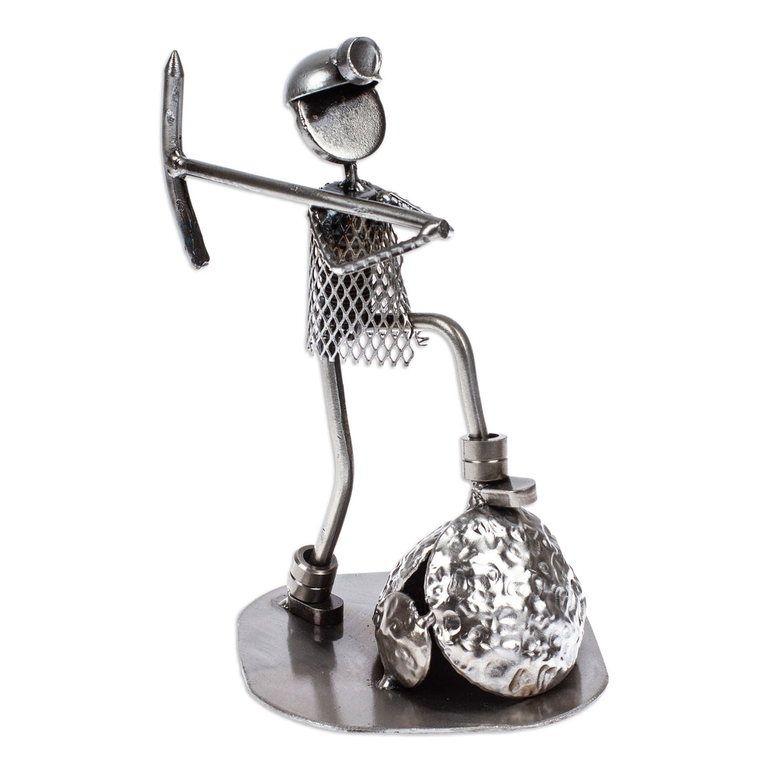 Upcycled Metal Sculpture of Miner at Work in Mexico - Rustic Miner