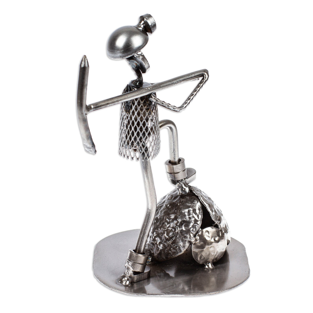Upcycled Metal Sculpture of Miner at Work in Mexico - Rustic Miner