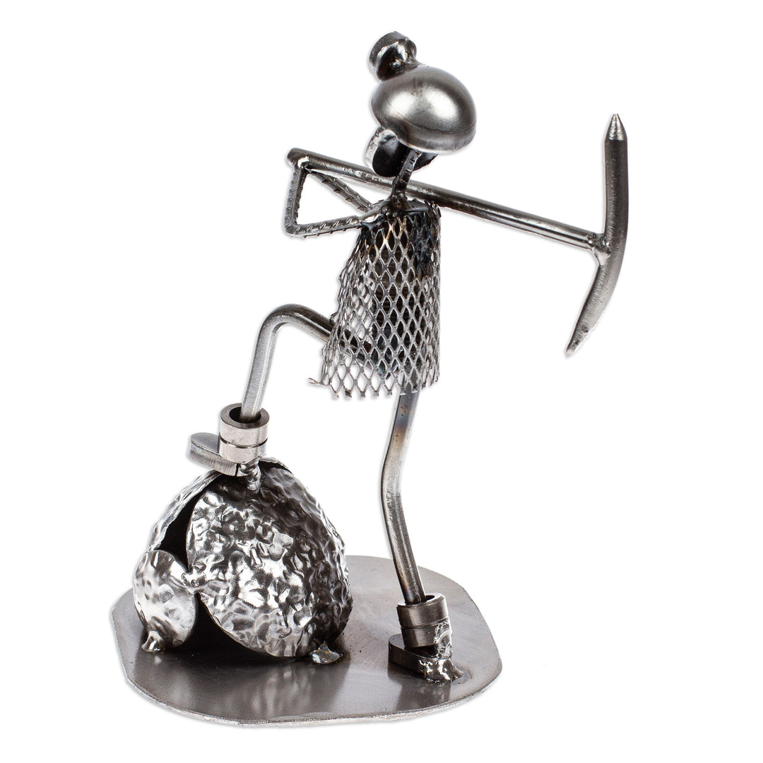Upcycled Metal Sculpture of Miner at Work in Mexico - Rustic Miner