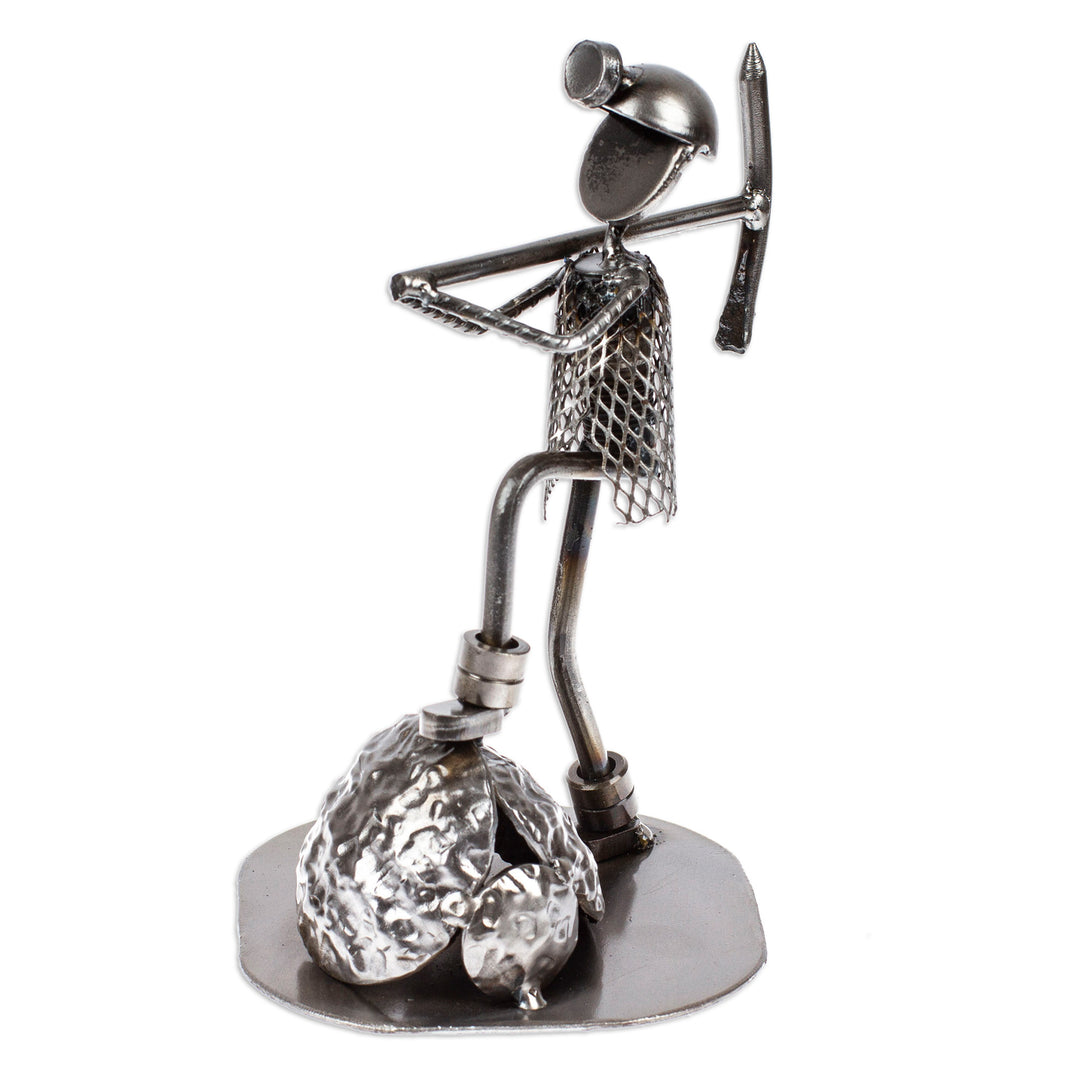 Upcycled Metal Sculpture of Miner at Work in Mexico - Rustic Miner