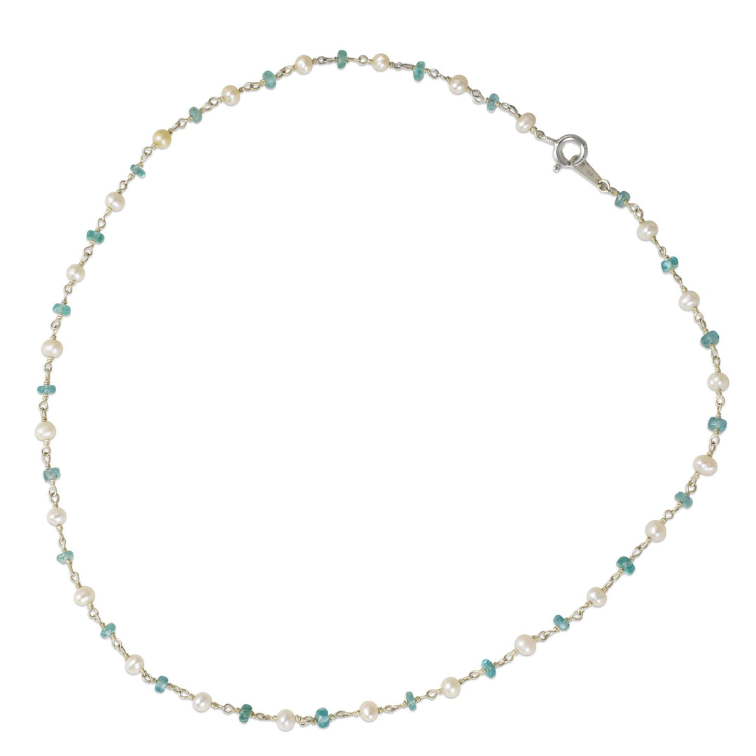 Thai White Pearl and Silver Strand Necklace with Apatite - Luminous Morn