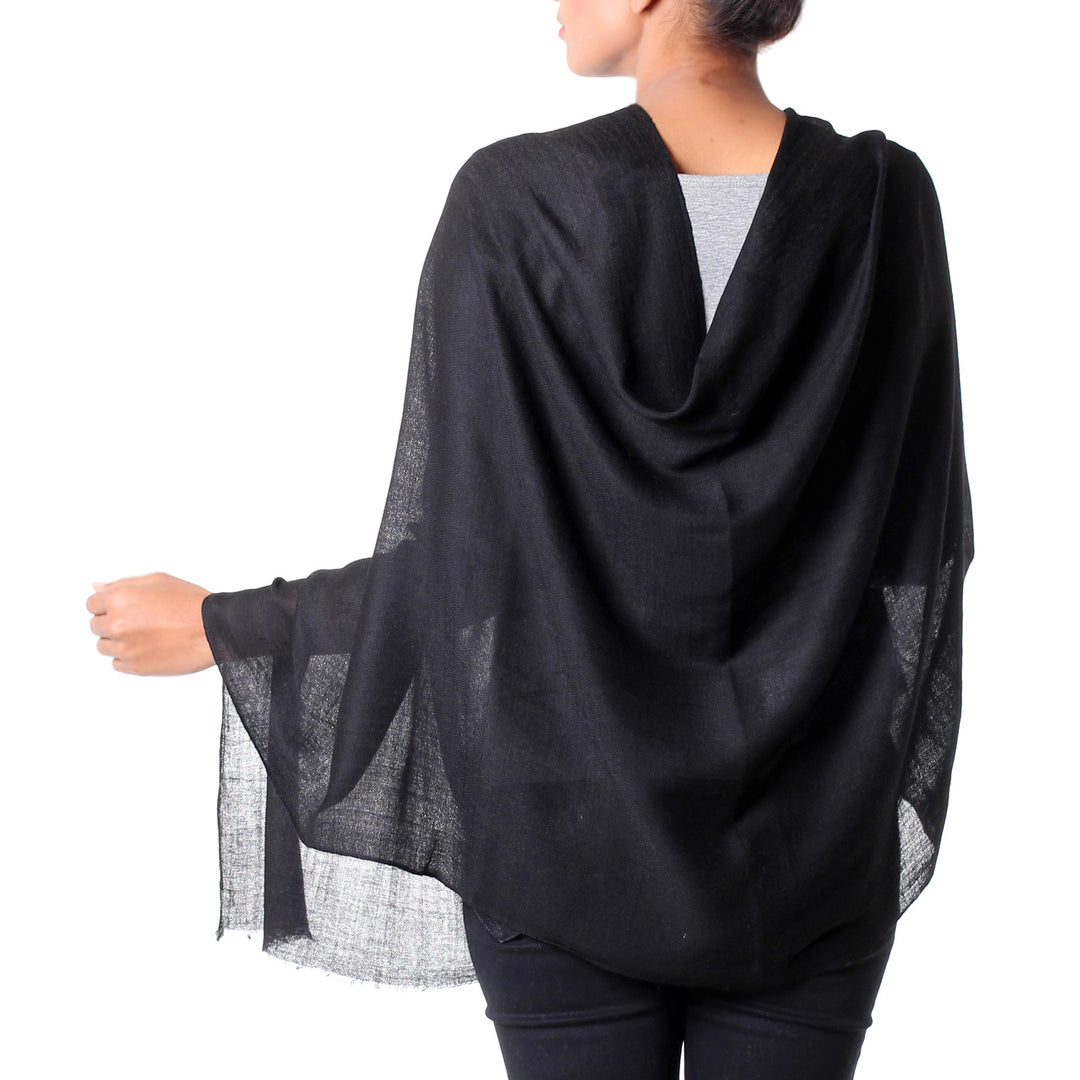 Black Wool and Viscose Shawl with Diamond Pattern - Black Diamonds