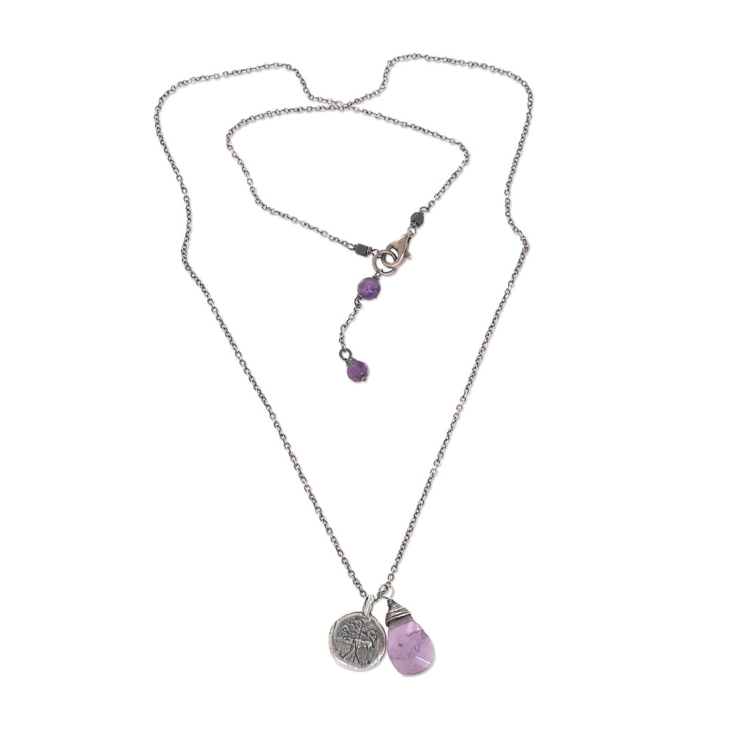 Sterling Silver Buddhism Banyan Tree Necklace with Amethyst - Inspiring Banyan Tree