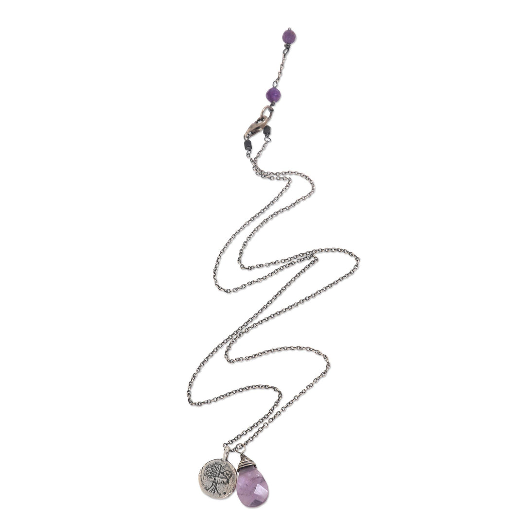 Sterling Silver Buddhism Banyan Tree Necklace with Amethyst - Inspiring Banyan Tree