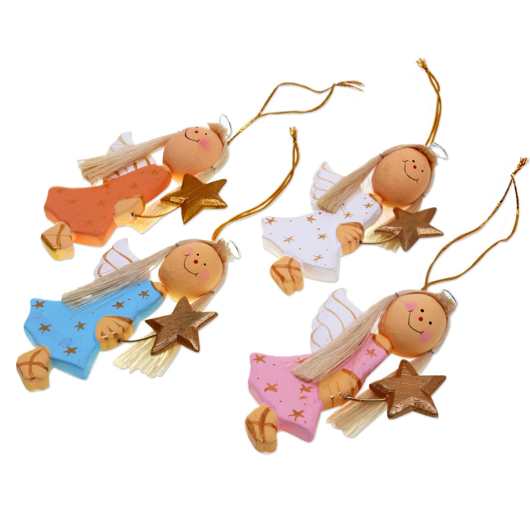 4 Artisan Crafted Angel with Stars Holiday Ornaments Set - Starlight Angels