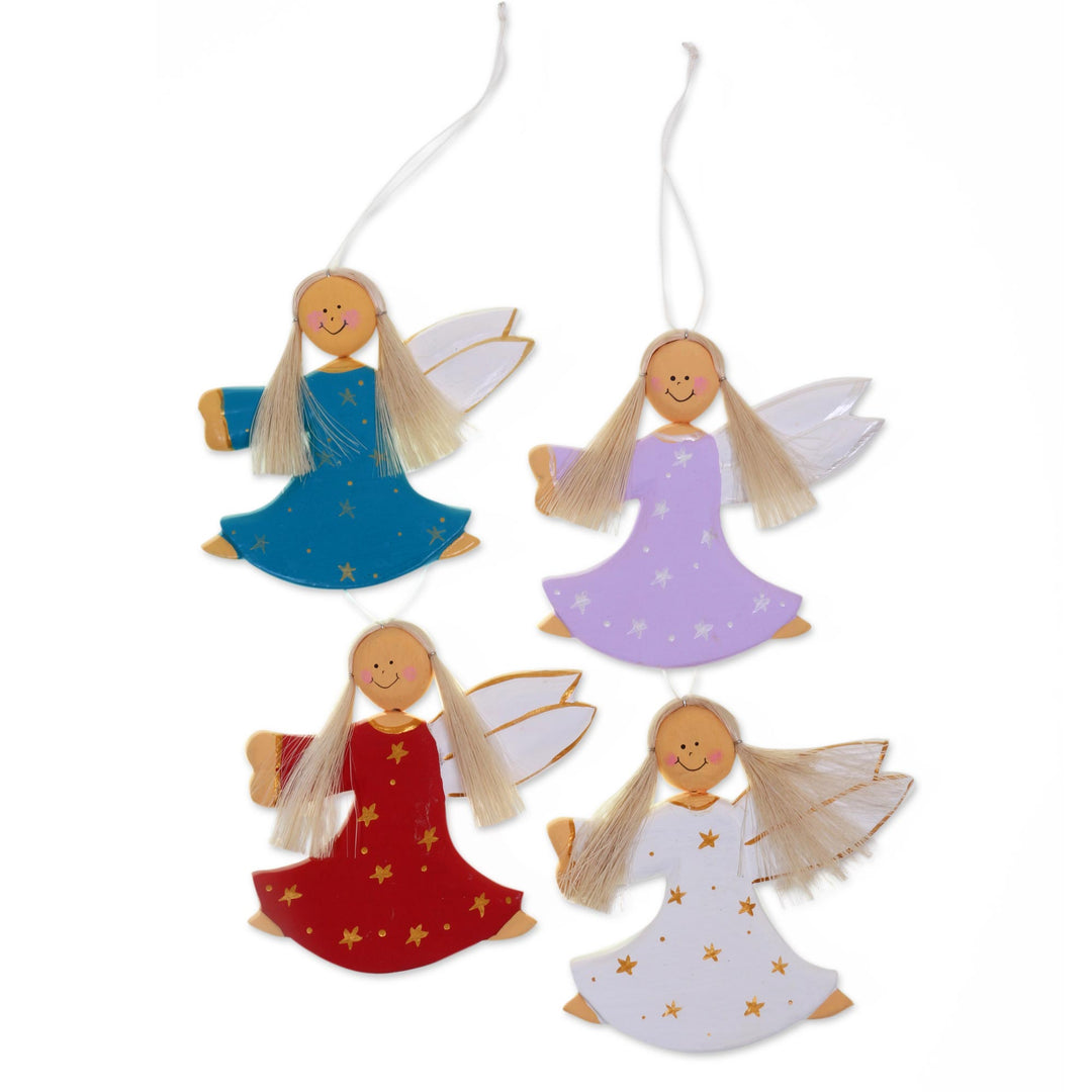 4 Artisan Crafted Angel Holiday Ornaments Set from Bali - Dancing Angels