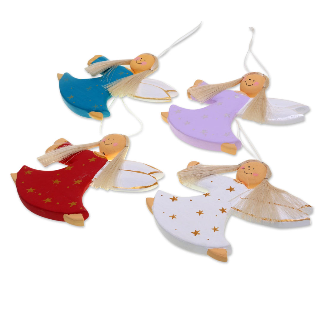 4 Artisan Crafted Angel Holiday Ornaments Set from Bali - Dancing Angels