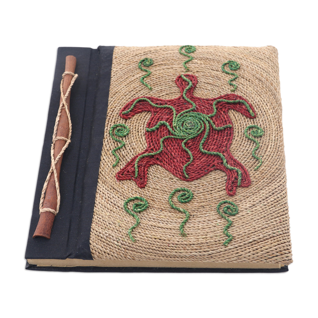 Red Turtle Motif Handmade Natural Fiber Blank Journal - Red Turtle