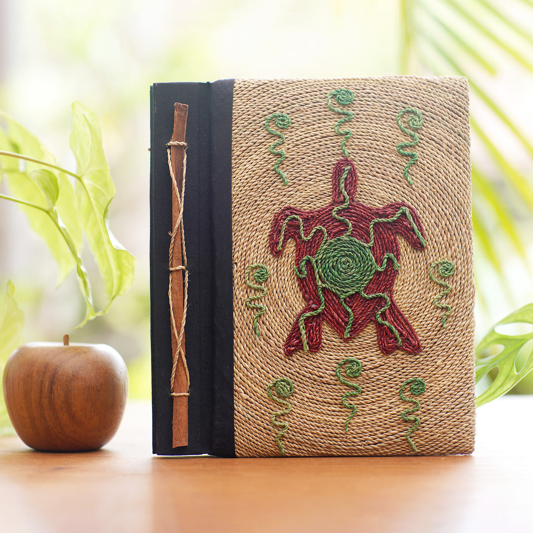 Red Turtle Motif Handmade Natural Fiber Blank Journal - Red Turtle