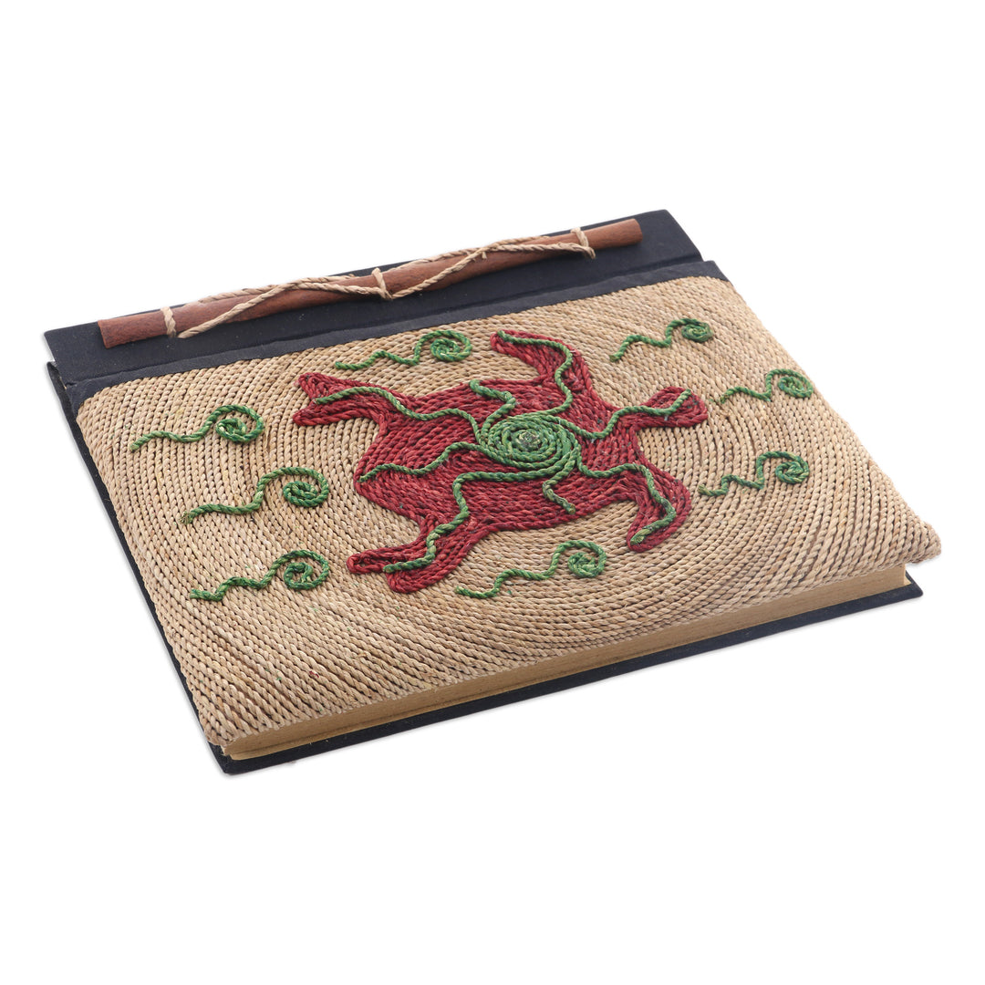 Red Turtle Motif Handmade Natural Fiber Blank Journal - Red Turtle