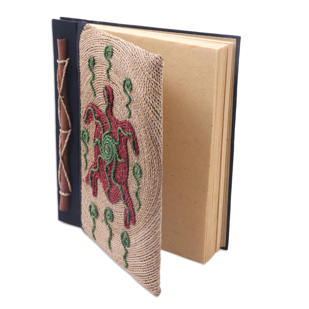 Red Turtle Motif Handmade Natural Fiber Blank Journal - Red Turtle