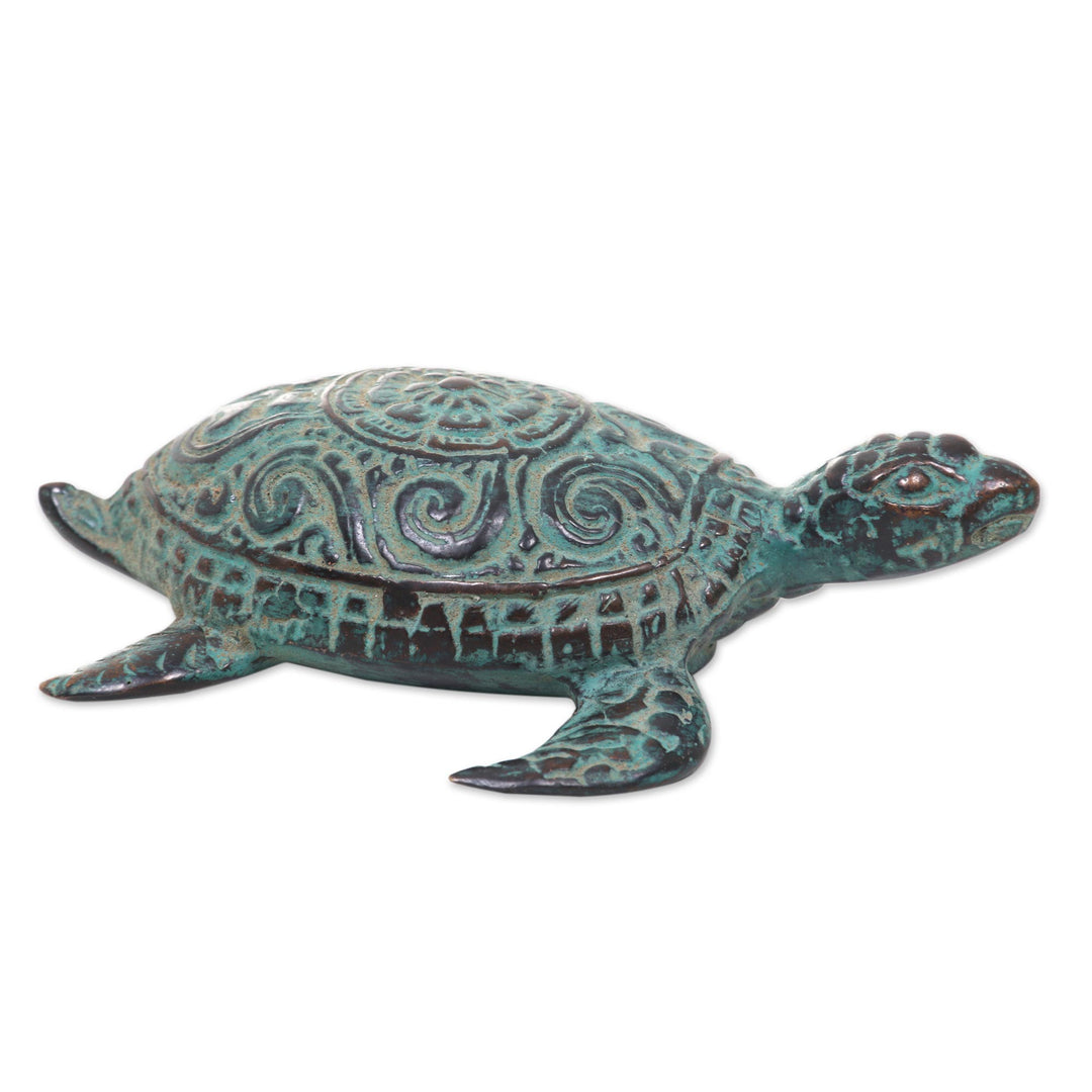 Artisan Crafted Bronze Turtle with Antique Finish - Green Turtle