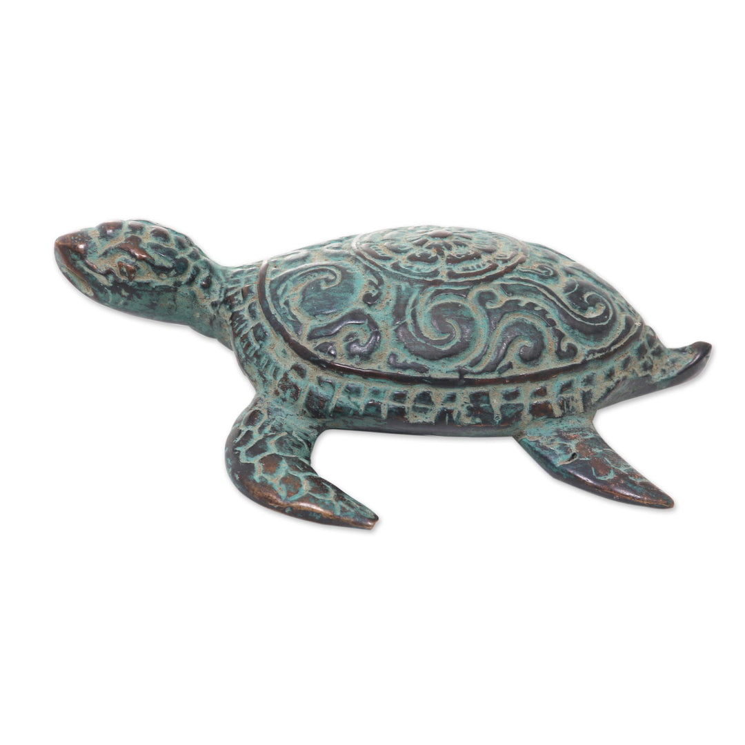 Artisan Crafted Bronze Turtle with Antique Finish - Green Turtle