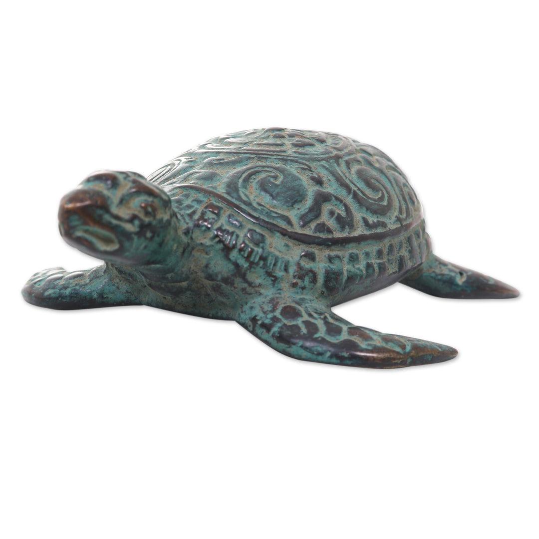 Artisan Crafted Bronze Turtle with Antique Finish - Green Turtle