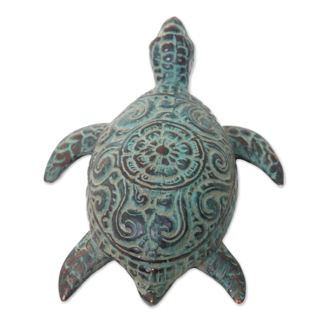 Artisan Crafted Bronze Turtle with Antique Finish - Green Turtle