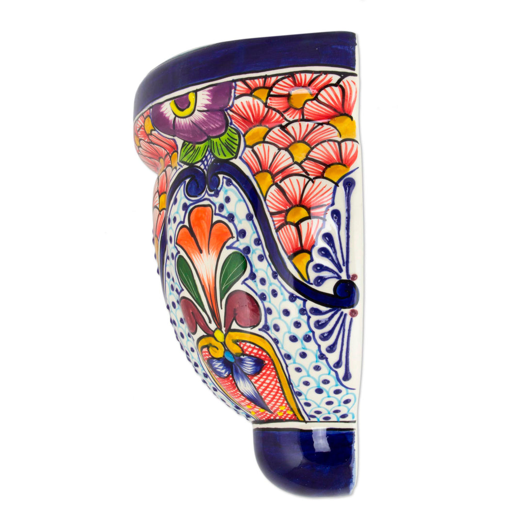 Artisan Crafted Talavera-Inspired Ceramic Wall Planter - Radiant Flowers