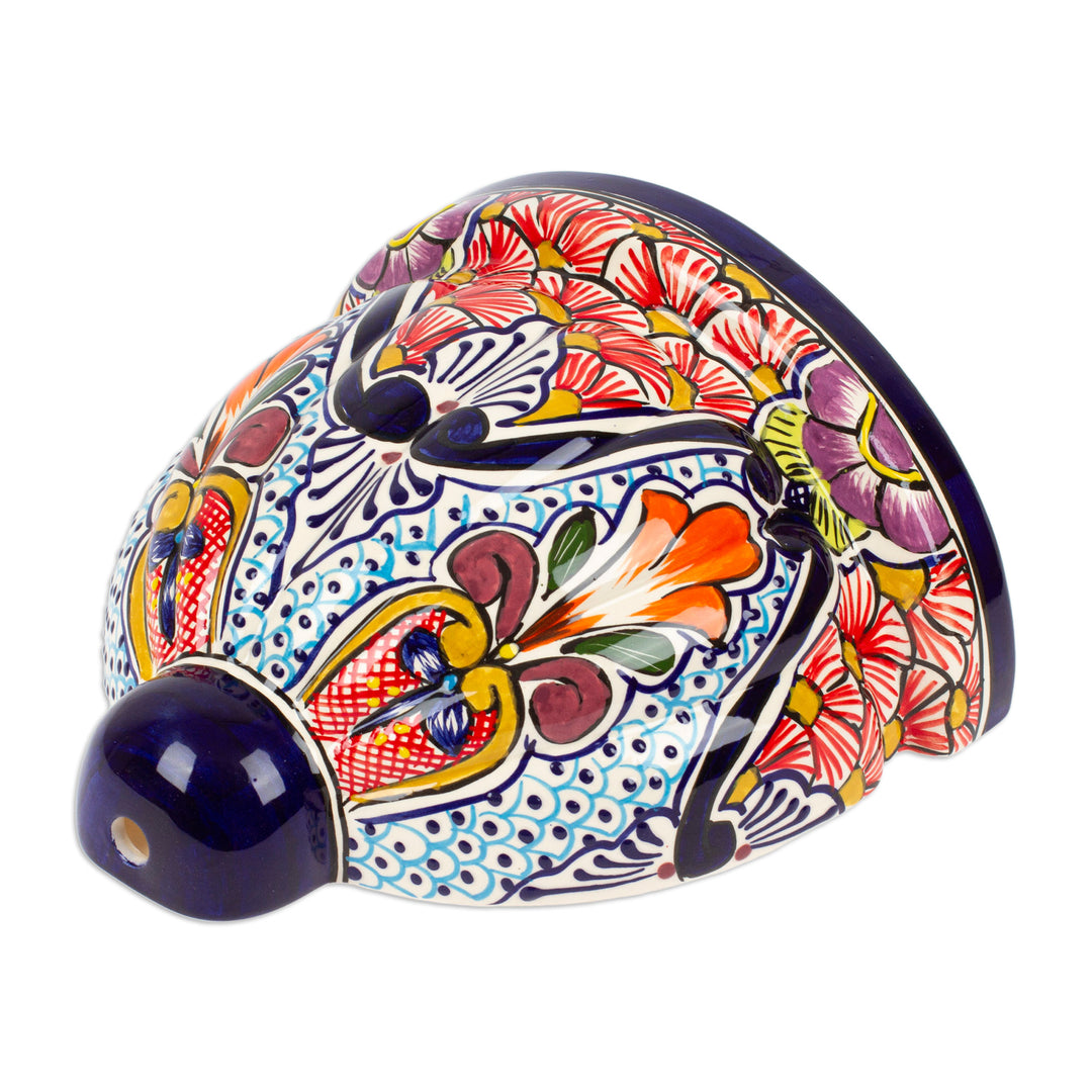 Artisan Crafted Talavera-Inspired Ceramic Wall Planter - Radiant Flowers