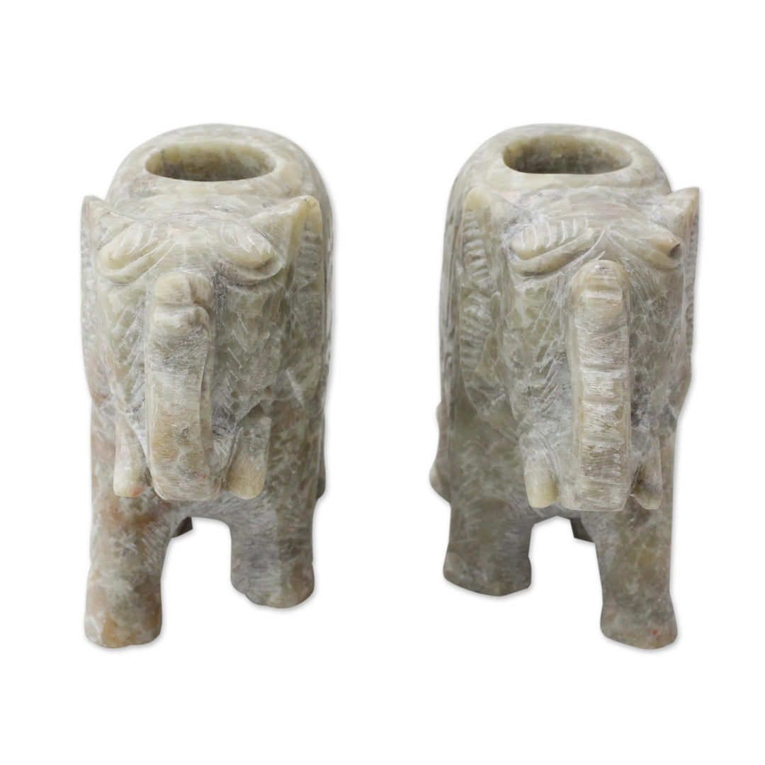 Soapstone Elephant Candle Holders for Taper Candles (Pair) - Royal Charm