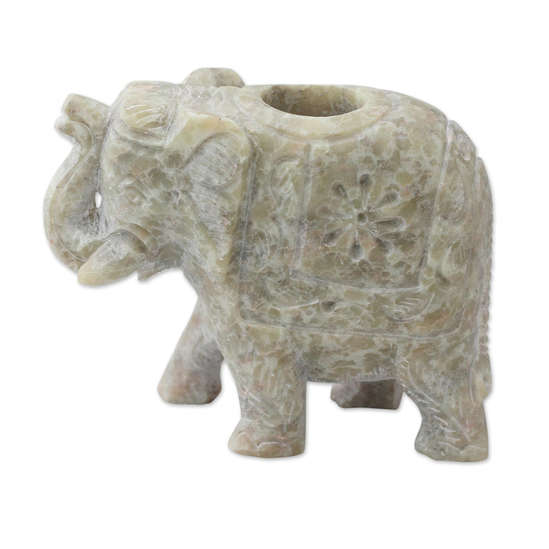Soapstone Elephant Candle Holders for Taper Candles (Pair) - Royal Charm