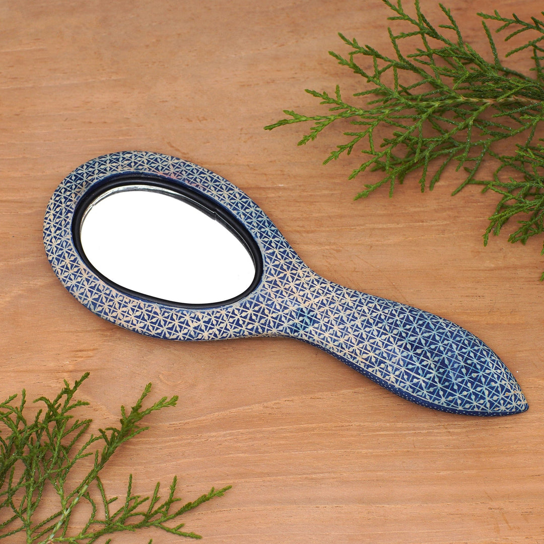 Batik Mask on Artisan Crafted Hand Mirror from Bali - Panji Prince