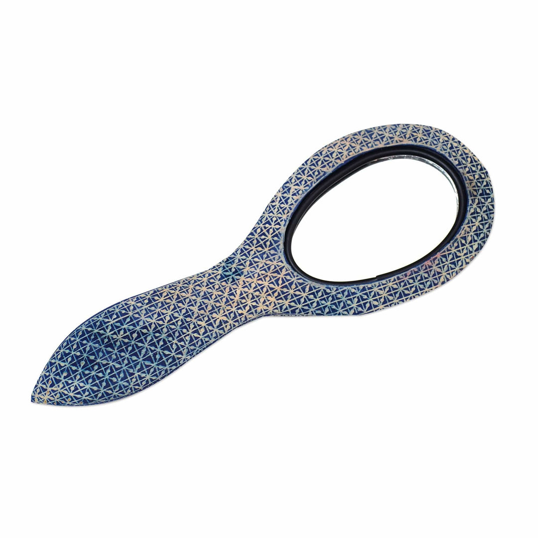 Batik Mask on Artisan Crafted Hand Mirror from Bali - Panji Prince