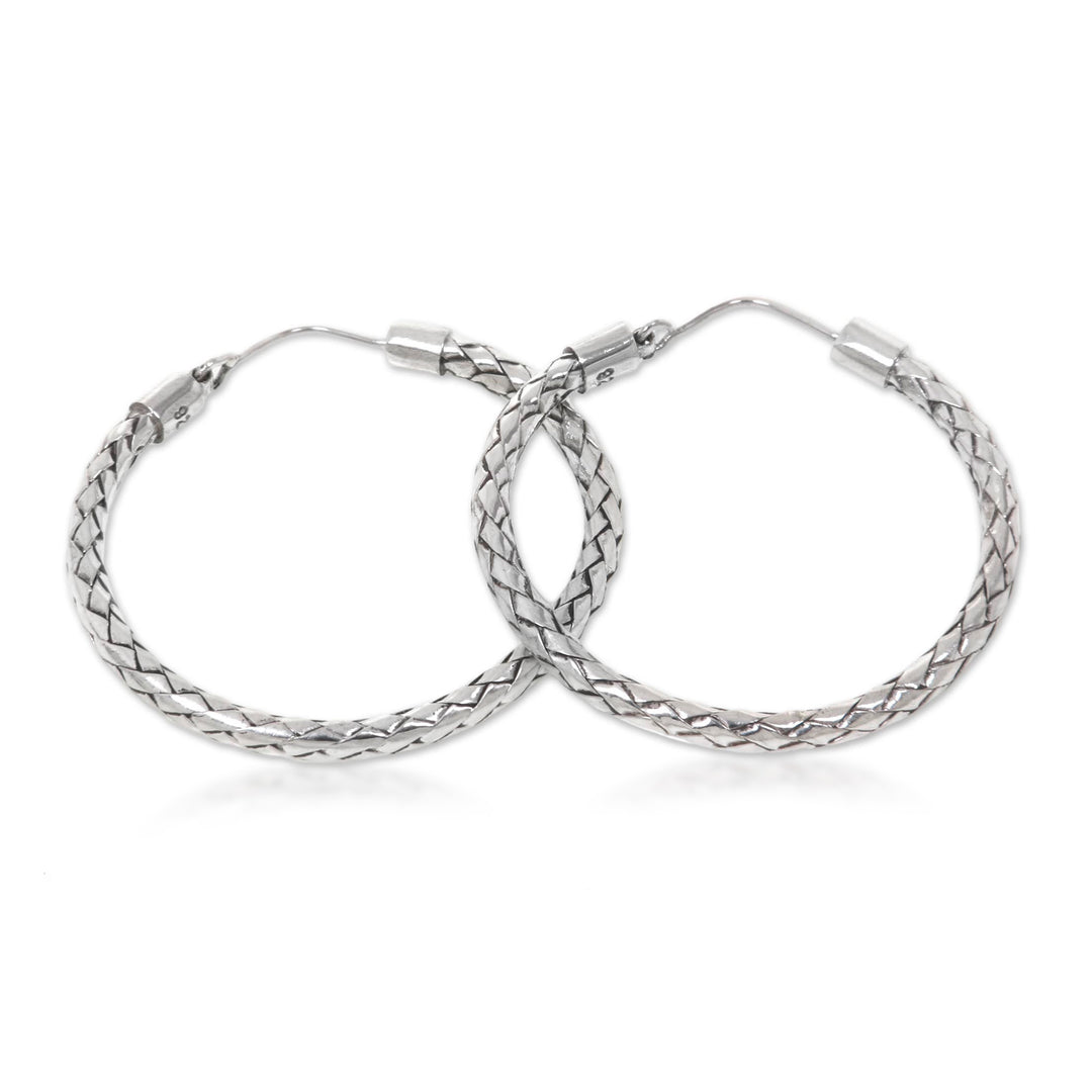 Hoop Earrings of Handwoven Sterling Silver Ribbons - Celuk Circles