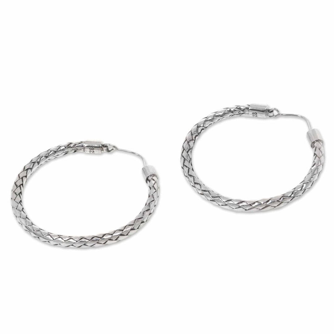 Hoop Earrings of Handwoven Sterling Silver Ribbons - Celuk Circles (1.5 inch)