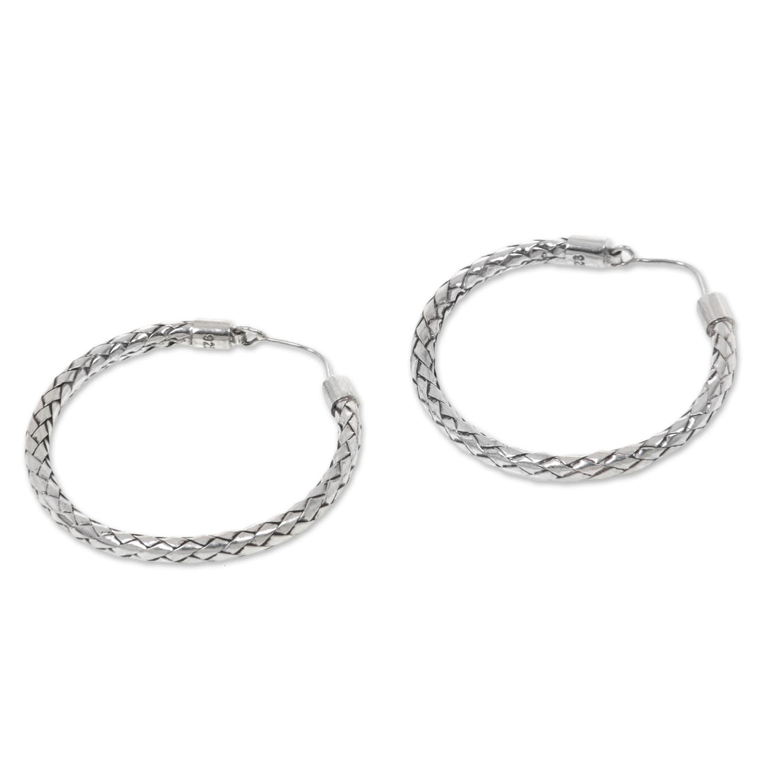 Hoop Earrings of Handwoven Sterling Silver Ribbons - Celuk Circles