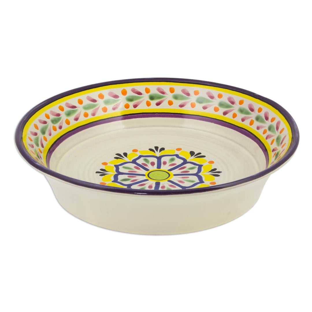 Yellow and White Floral Theme Ceramic Serving Bowl - Celaya Sunflower